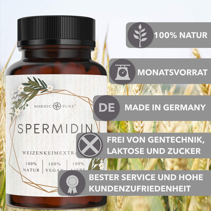 [Australia] - Spermidine capsules high dosage | 5mg per capsule | Natural wheat germ extract with high spermidine content | 90 vegan spermidine capsules | New formula 
