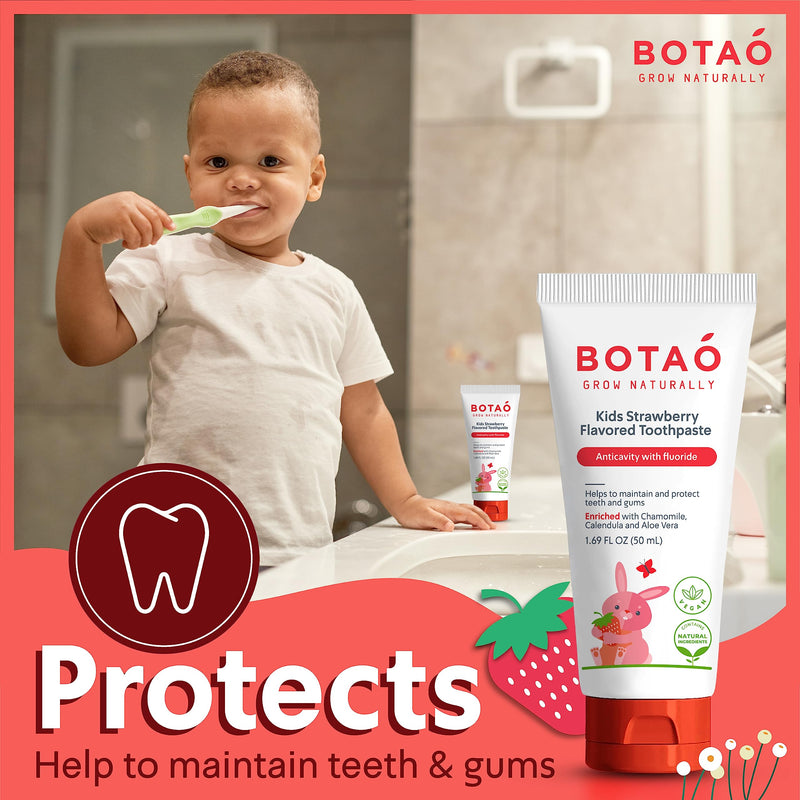 [Australia] - Kids Toothpaste | Natural Strawberry Flavored Anticavity Fluoride Toothpaste Maximum Cavity Protection| EWG Verified, Vegan, SLS Free, Safe to Swallow, Aloe Vera (3Pack) 1.7 Fl Oz (Pack of 3) 