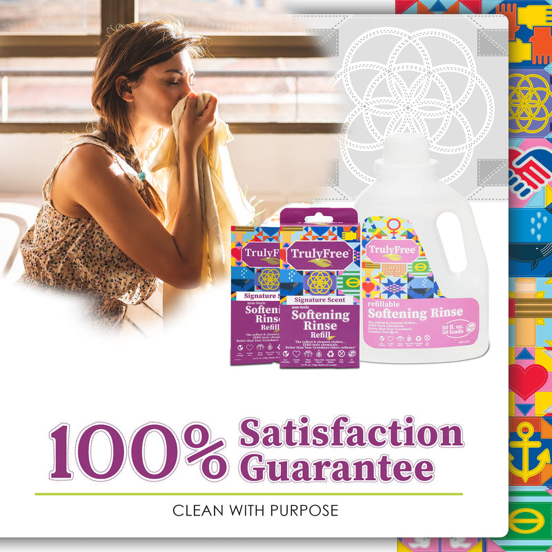 [Australia] - Signature Scent Softening Rinse, Natural Fabric Softener - Plant-Based, Non-Toxic, Safe for Babies & Kids, Includes: Empty refillable 50oz Bottle with measuring cap, 1 Refill (50 Loads) Scented Starter Kit 