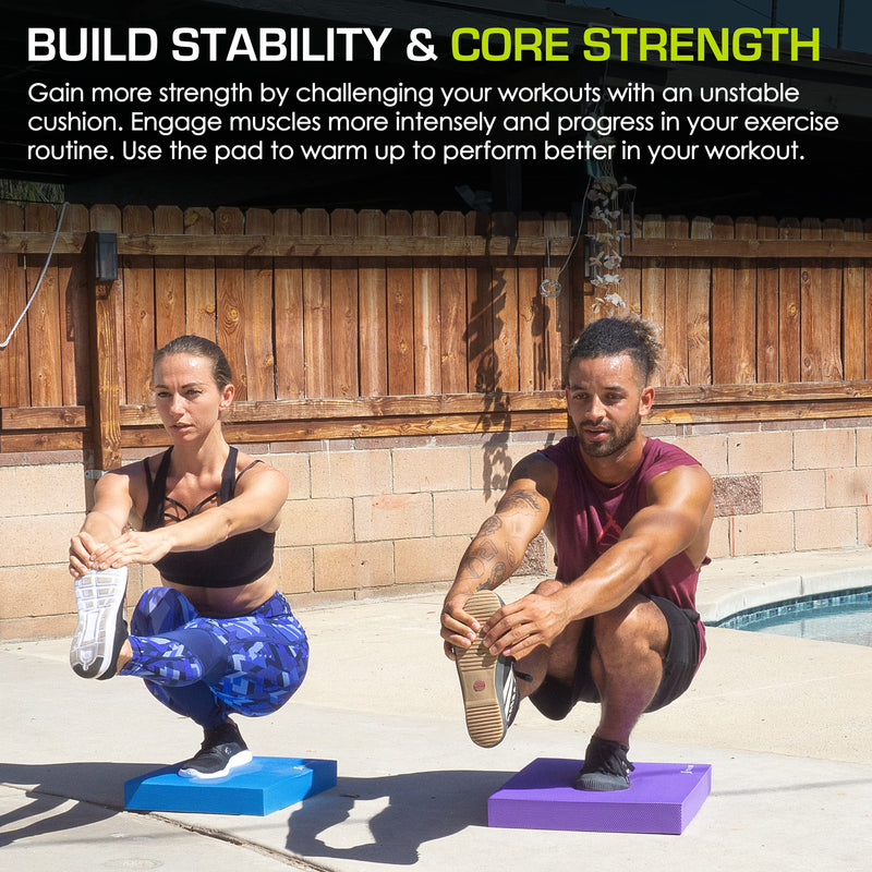 ProsourceFit Exercise Balance Pad, Non-Slip Cushioned Foam Mat & Knee Pad for Fitness and Stability Training, Yoga, Physical Therapy Blue L - (15.5" x 12.75")