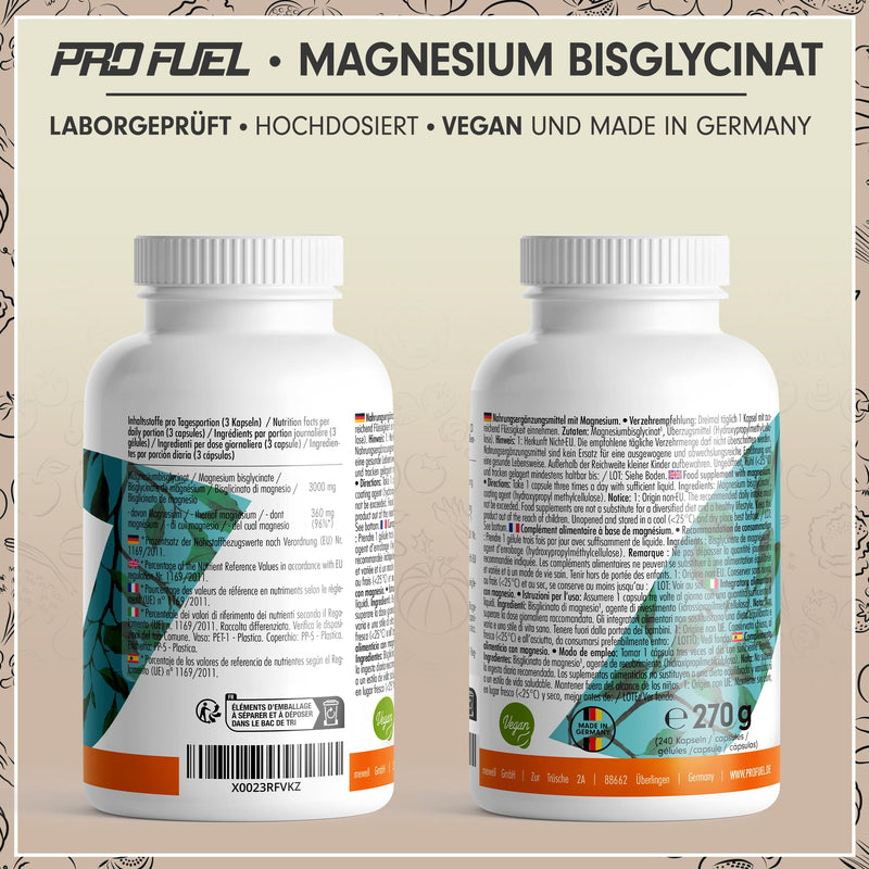 [Australia] - Magnesium bisglycinate capsules 240x - optimally high dose & bioavailable - 360 mg magnesium per day - laboratory tested with certificate - 100% vegan - supply for 80 days 1x 240 capsules 