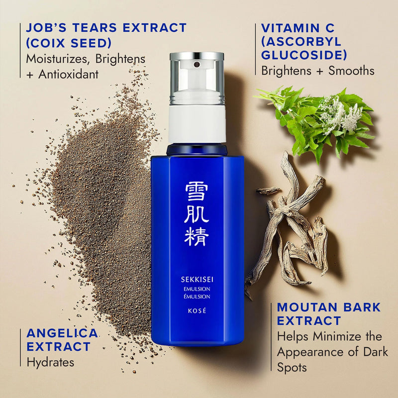 SEKKISEI Emulsion, Japanese Skincare Lightweight Hydrating Face Moisturizer with Vitamin C, Radiance Boosting Face Lotion with Job’s Tears Extract, Hydrating Treatment, 4.7 oz