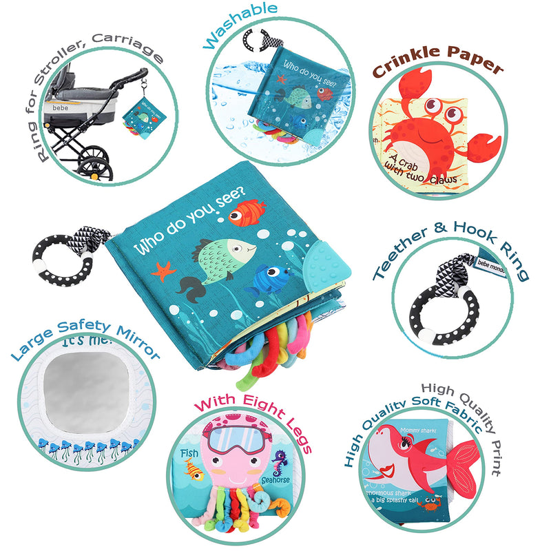 [Australia] - Fish Baby Books Toys, Touch and Feel Cloth Soft Crinkle Books for Babies,Toddlers Infant Kids Teething Toys Activity Early Education Toys, Teether Ring, Baby Book Octopus,Ocean Sea Animal Shark Tails 