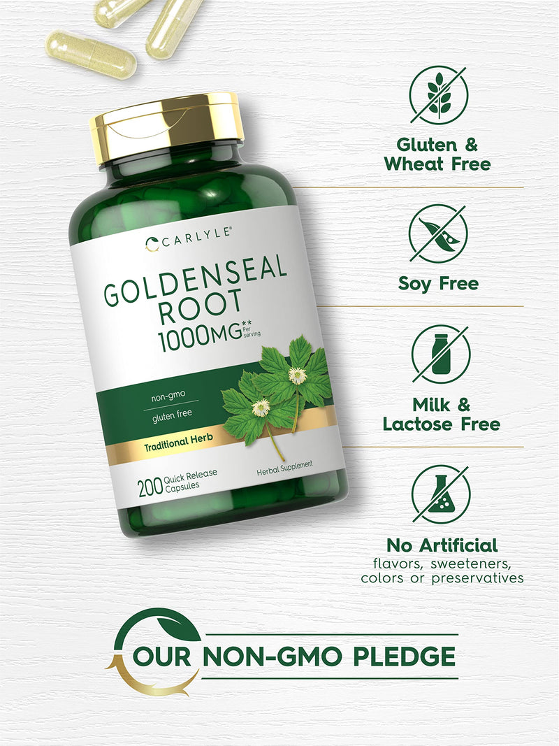 Carlyle Goldenseal Root Capsules 1000mg | 200 Count | Traditional Herb Supplement | Non-GMO, Gluten Free