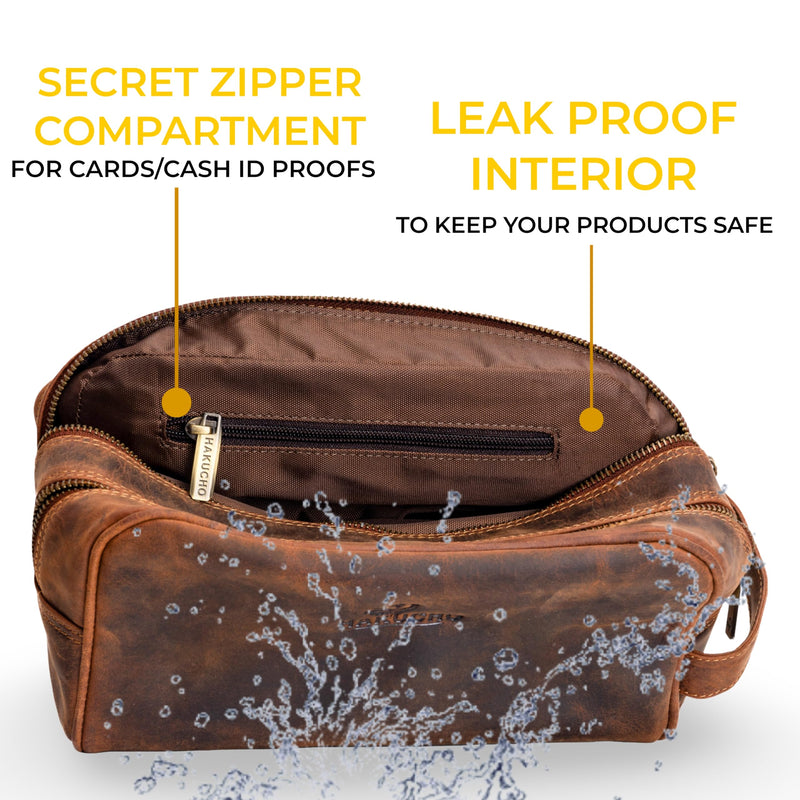 Full Grain Leather Toiletry Bag for Men & Women Travel Pouch, mens Shaving Kit travel bag Organizer with YKK Zipper, Spacious Bathroom Grooming Waterproof Lining dopp kits (Tan Brown) TAN BROWN 1