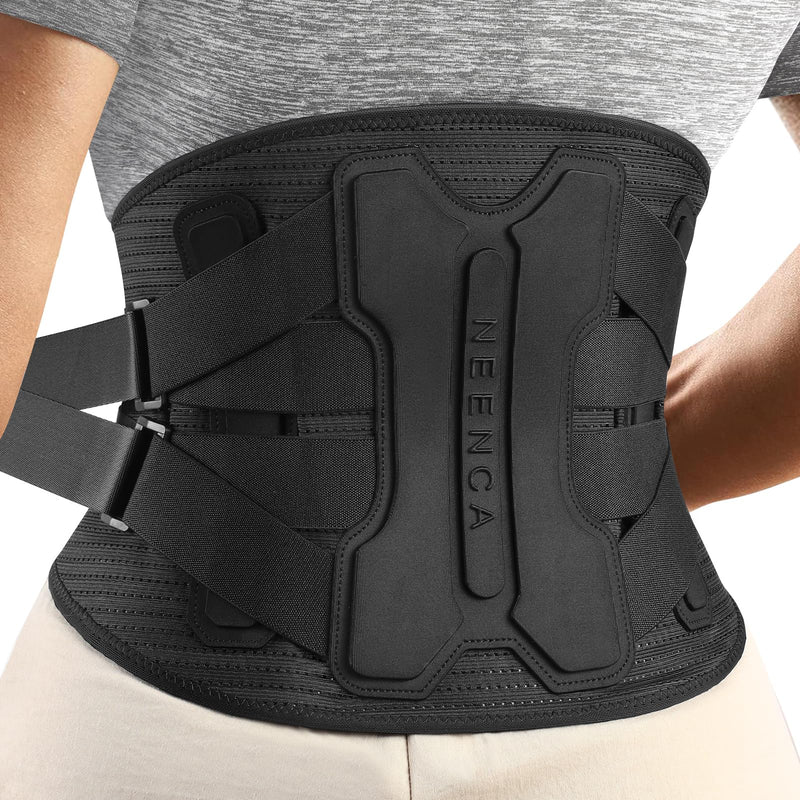[Australia] - NEENCA Back Brace for Lower Back Pain Relief with Bionic Support System, Lumbar Support Belt for Women&Men with Lumbar Pad, Breathable 3D Knit Fabric for Herniated Disc, Sciatica, Scoliosis... -Black Large Black-Single 