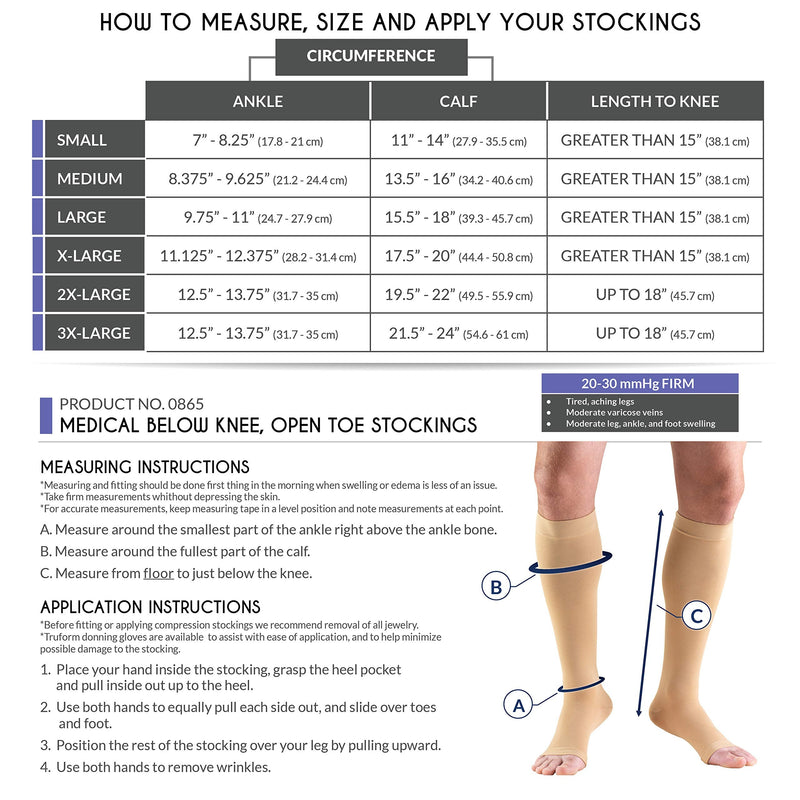 [Australia] - Truform 20-30 mmHg Compression Stockings for Men and Women, Knee High Length, Open Toe, Beige, Medium (1 Pair) Medium (1 Pair) 