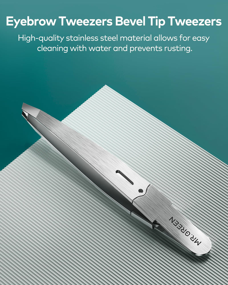 [Australia] - MR.GREEN tweezers, professional precision eyebrow tweezers for women and men, Solingen stainless steel beveled hair removal tweezers, premium eyebrow tweezers 