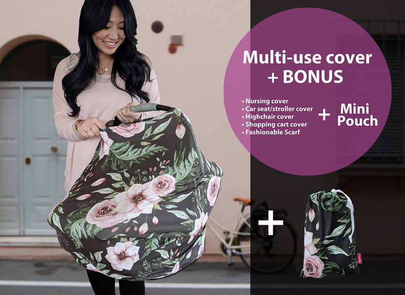 [Australia] - Pobi Baby Car Seat Covers and Nursing Cover - Soft and Stretchy Floral Pattern (Charm) 