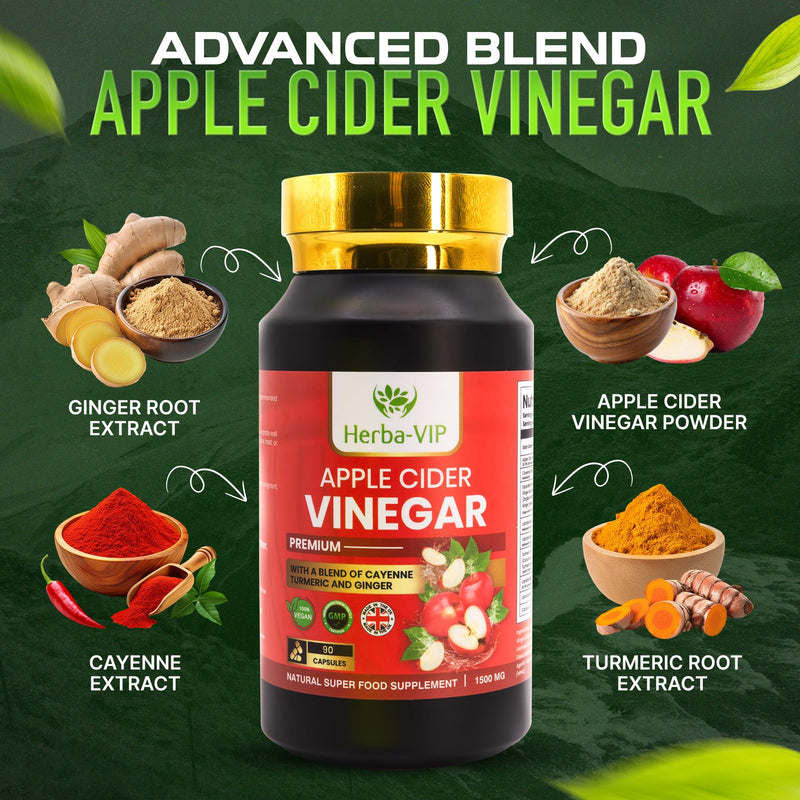 Apple Cider Vinegar with Cayenne Pepper, Turmeric & Ginger Root + Garcinia Cambogia with Calcium, Potassium, Chromium, etc. - UK Formulated Food Supplements Capsules – Both Vegan & Vegetarian Suitable