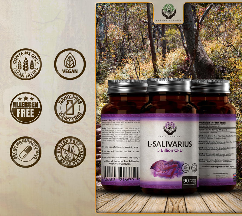 EN Lactobacillus Salivarius Probiotic | 90 High Strength Lactobacillus Salivarius Capsules - 5 Billion CFU L-Salivarius Probiotics per Capsule | Non-GMO, Gluten & Allergen Free | Made in the UK