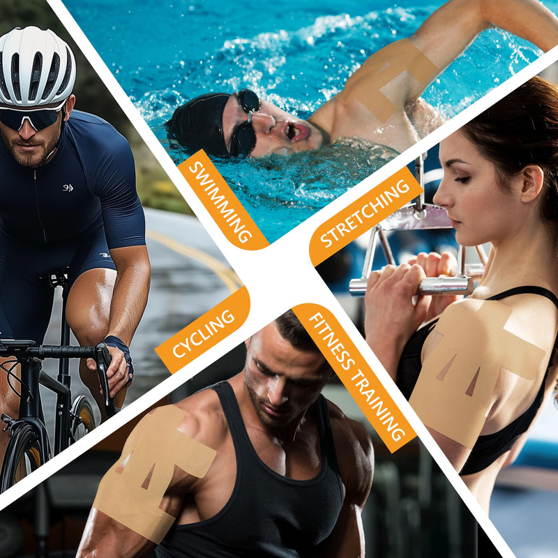 Precut Kinesiology Tape for Shoulder – 14 PCS Elastic Shoulder Support Tape, Waterproof & Breathable, Hypoallergenic Sports Tape for Pain Relief, Beige 14pcs