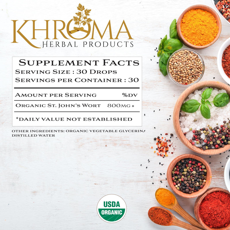[Australia] - Organic St John's Wort 30 Servings - 800 MG Per Serving - Khroma Herbal Products - 2 FL OZ - Hypericum Perforatum 