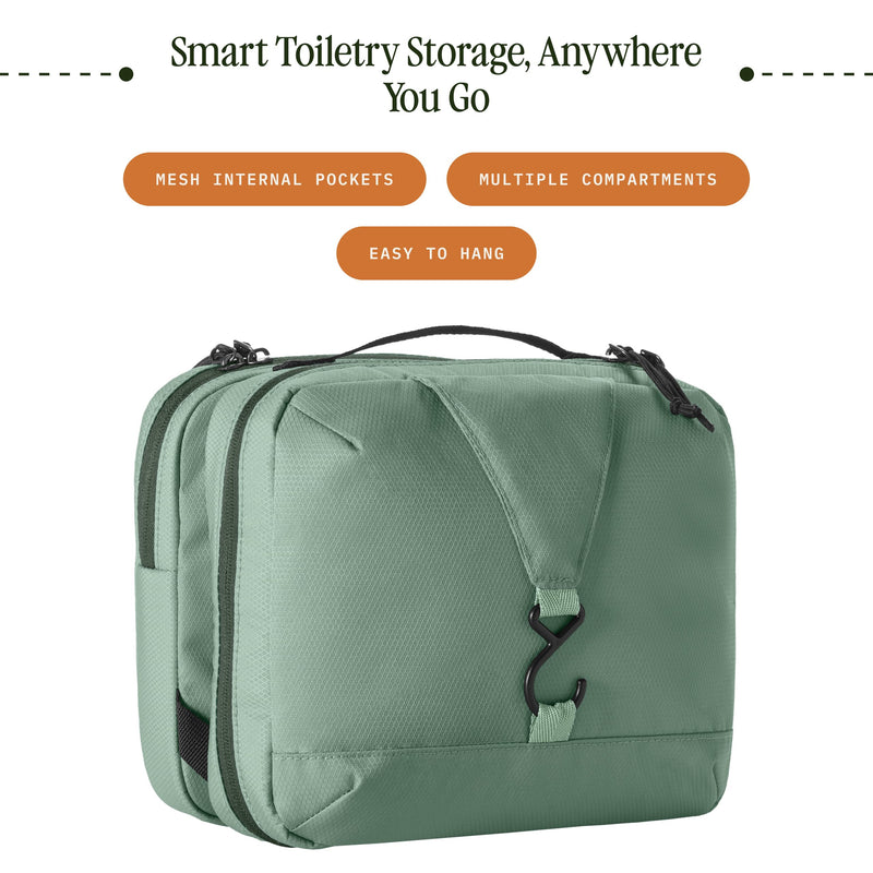 Eagle Creek Pack-It Trifold Toiletry Kit, Willow Green | Dopp Kit Toiletry Organizer with Padded Interior, Durable Hanging Hook and Large Compartments, Water-Resistant and Washable