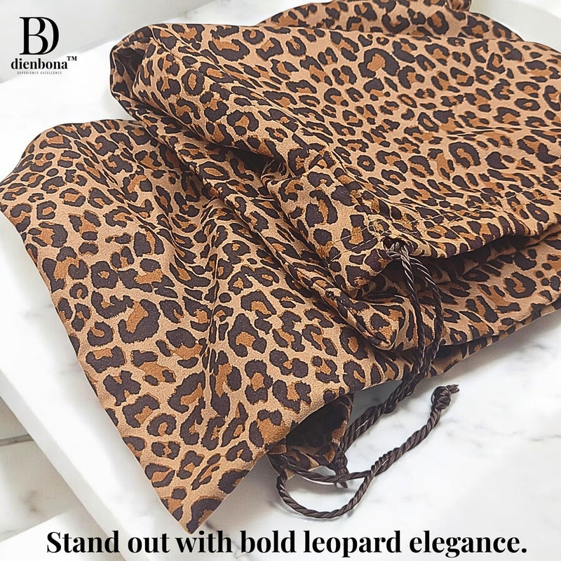 4 Pack Leopard Print Cotton Dust Bags (2 Sizes) - Stylish Drawstring Storage Covers for Designer Handbags, Purses, Shoes & Travel 4 Pcs / 2 Sizes