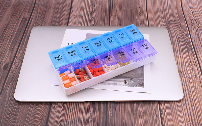 [Australia] - 7 Day Weekly AM PM Pill Organizer, ShysTech Large Pill Case Pill Box for Pills Vitamin Supplements Medication (Purple/Blue) 1 Count (Pack of 1) Purple/Blue 