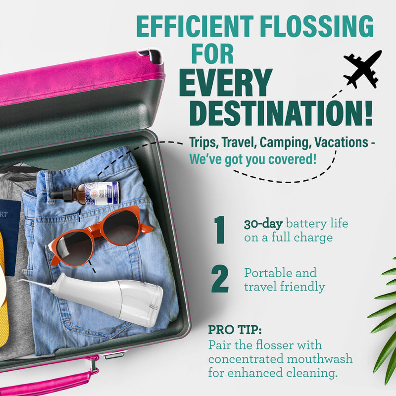 [Australia] - GuruNanda Water Dental Flosser 2.0 XL ‚Äì 380ML Large Tank, 4 Flossing Modes, Cordless & Portable with Smart Timer for Deep Cleaning & Happy Gums - White 