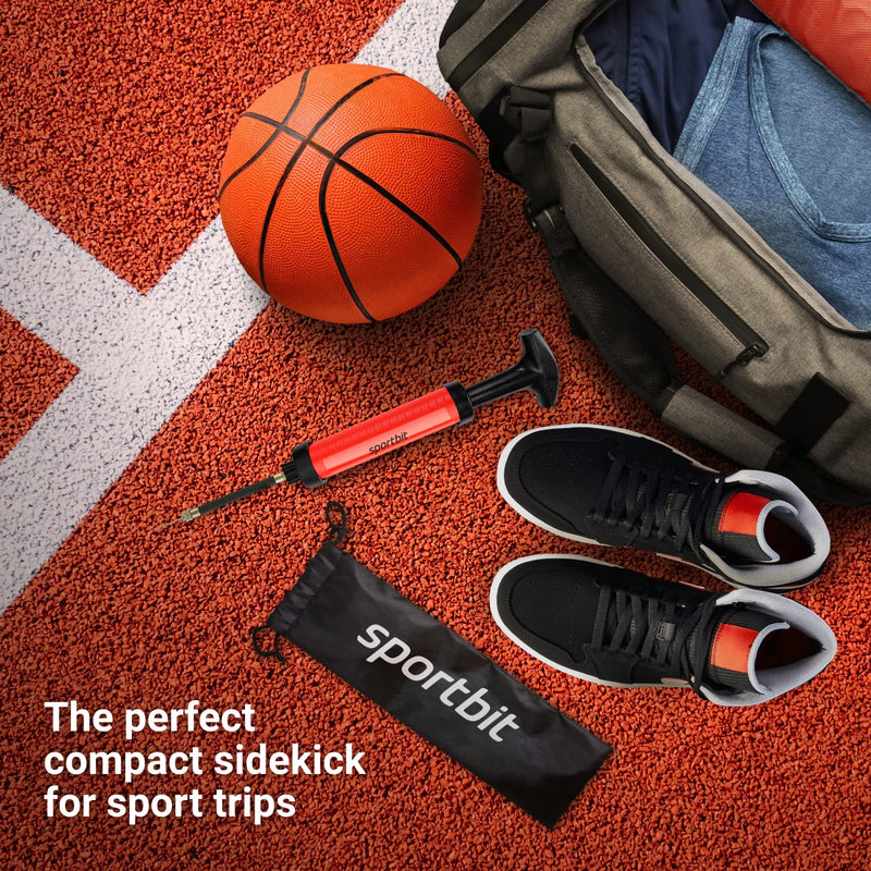 [Australia] - SPORTBIT Ball Pump with 3 Needles, Nozzle, Extension Hose, Pouch - Great Air Pump for Exercise Sport Balls - Football & Soccer, Basketball, Volleyball Pump, Swim Inflatables Red 