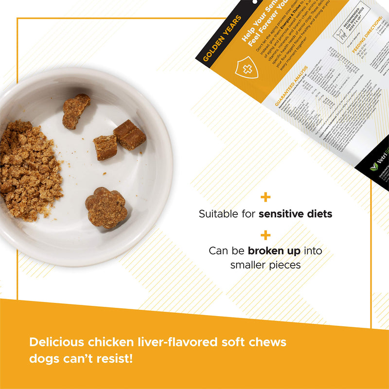 VetriScience Golden Years Energize and Thrive Complete Daily Multivitamin with BCAAs for Senior Dogs, Chicken, 60 Chews - PawsPlanet Australia
