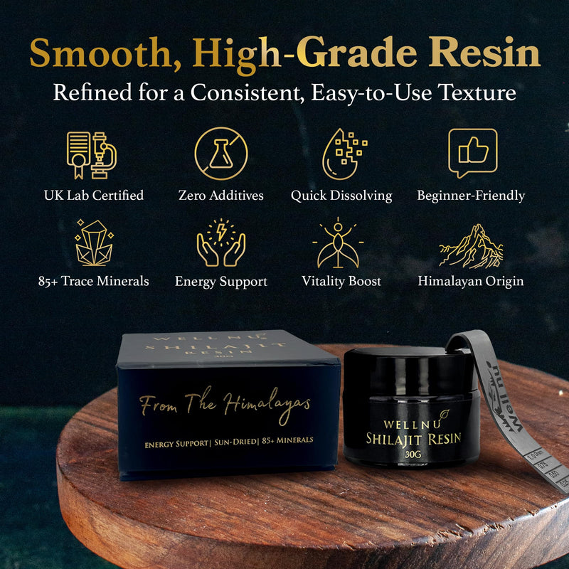 Shilajit Resin 30g – Pure Himalayan Shilajit, UK Lab Tested & Heavy Metal Screened, 85+ Trace Minerals, Sun-Dried, Natural Energy Support, Up to 3 Months Supply