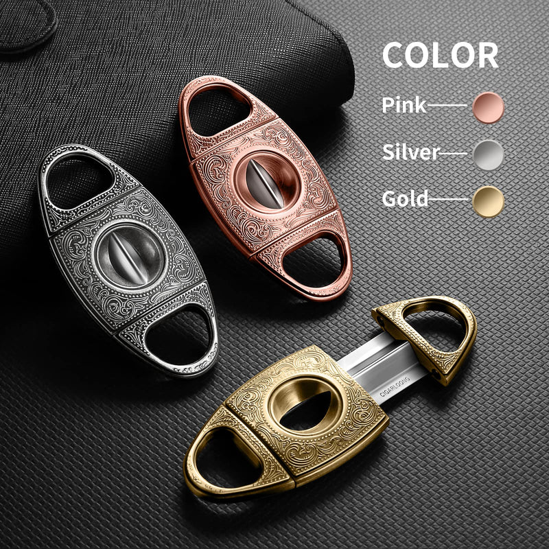[Australia] - V-Cut Cigar Cutter, Sharp Blade Stainless Steel Carved Cigar Guillotine Scissors with Gift Box(Color:Gold) Gold 
