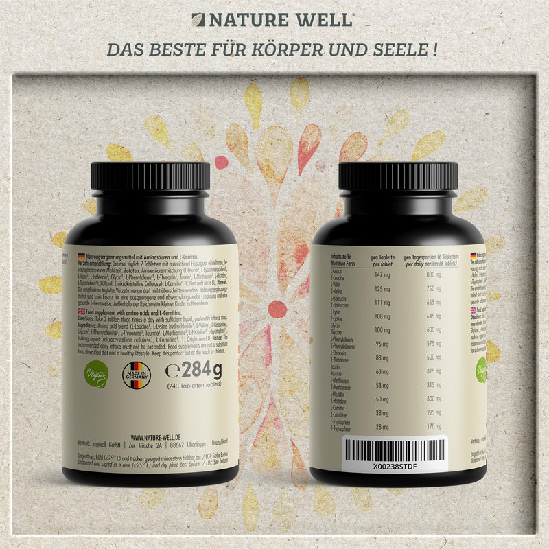 [Australia] - High-dose amino acid complex - 240 tabs. with 6,000 mg amino acids per day - 9 essential amino acids (EAA) + taurine, carnitine & glycine - laboratory tested with certificate of analysis - 100% vegan 1x 240 tablets 