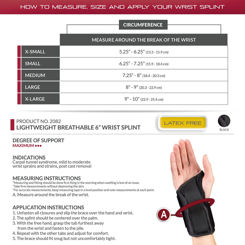 OTC Wrist Splint, 6-Inch Petite or Youth Size, Wrist Sprains, Post Cast Removal, Lightweight Breathable, Large, 6 Inch (Left Hand) Large (Pack of 1) 6 Inch (Left Hand)