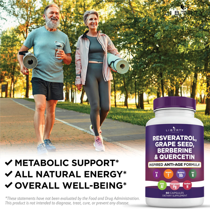 [Australia] - Resveratrol, Berberine, Grape Seed Extract, Quercetin, Polyphenol Supplement for Women and Men with Noni Extract, N-Acetyl Cysteine, Acai Extract - 2-Pack 60 Count (Pack of 2) 