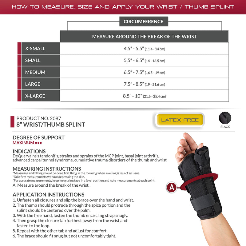 [Australia] - OTC OTC Wrist-Thumb Splint, 8-Inch Adult, Lightweight Breathable, Large Large (Pack of 1) 8 Inch (Right Hand) 