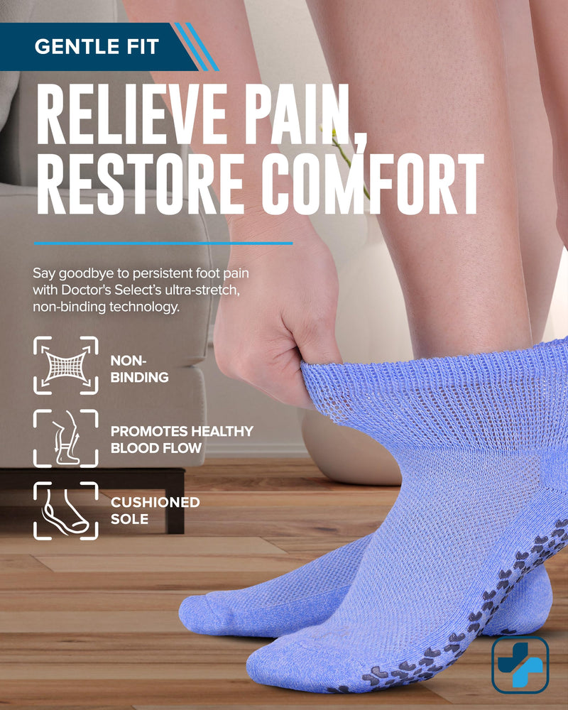 [Australia] - Doctor's Select Diabetic Ankle Socks with Grippers for Men and Women - 4 Pair 1/4 Length Neuropathy Socks for Women Large Lilac/Fuchsia/Sky Blue/Purple - 4 Pairs 
