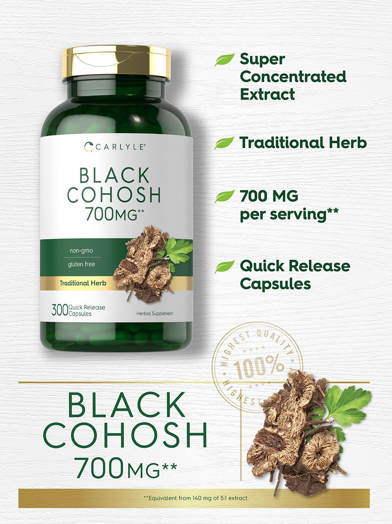 [Australia] - Carlyle Black Cohosh Capsules | 700mg | 300 Count | Non-GMO, and Gluten Free Formula | Black Cohosh Root Extract Supplement 