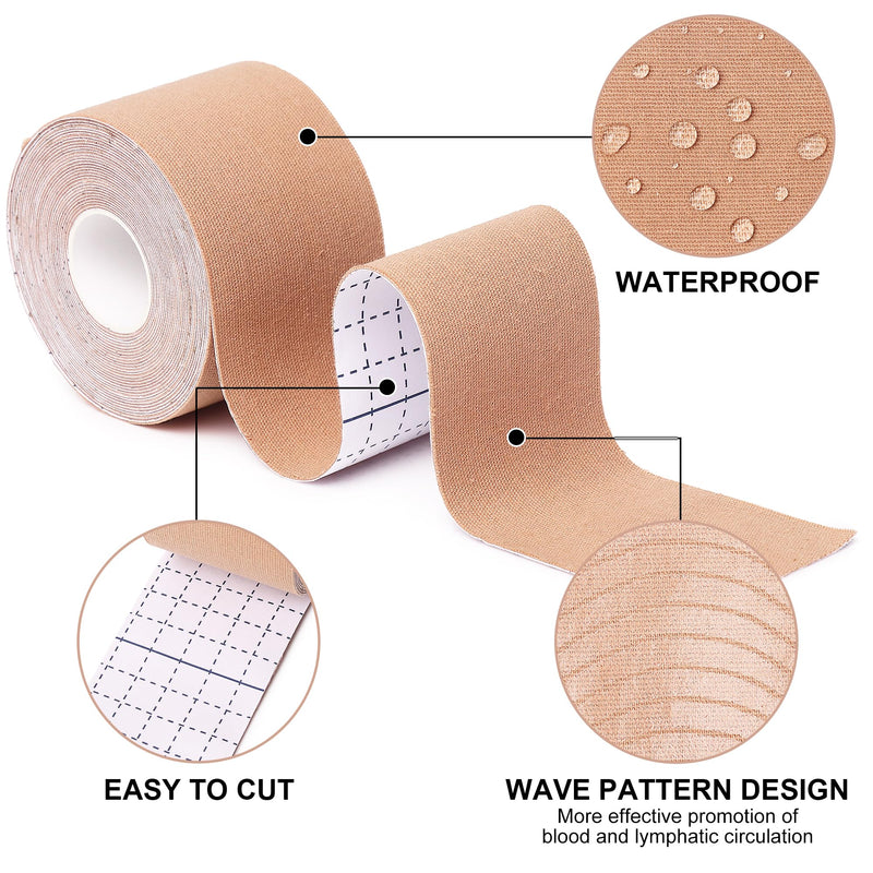 [Australia] - Kinesiology Tape 6 Rolls, Waterproof Kinetic Tape Muscle Tape for Injured Muscle Recovery & Joints Support, 2 Inch x 16.4 Feet Roll (Beige, Black, Blue) Beige, Black, Blue 