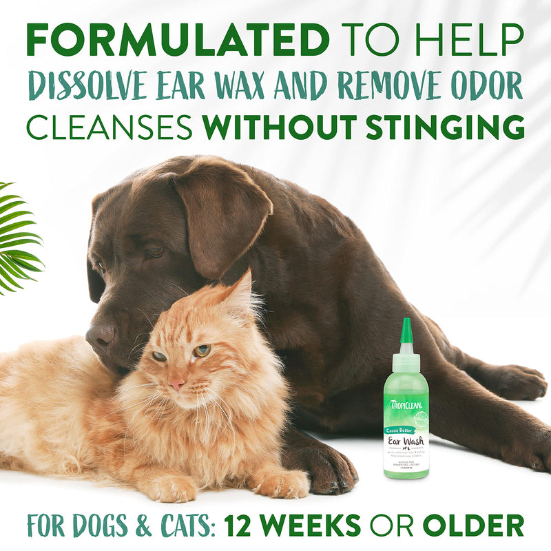 TropiClean Cocoa Butter Ear Wash for Dogs & Cats | Alcohol Free Dog Ear Cleaner Solution | Pet Ear Wash Derived from Natural Ingredients | Made in the USA | 4 oz. - PawsPlanet Australia