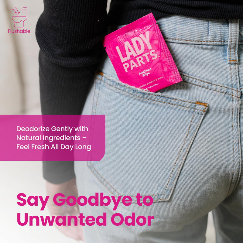 [Australia] - Lady Parts Feminine Wipes - Flushable Wet Wipe for Women - pH Optimized for Privates, Body, Booty, & Face - Good for Travel & Intimate Areas - Stay Fresh & Clean - 20 Wipes 