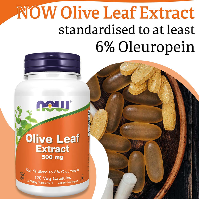 Now Foods, Olive Leaf Extract, 500mg, Oleuropein, High Dose, 120 Vegan Capsules, Lab-Tested, Soy Free, Gluten Free, Vegetarian, Non-GMO 120 Capsules
