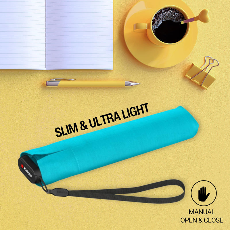 Knirps US.050 Ultra Light Pocket Size Manual Rain Umbrella with Carrying Case Aqua
