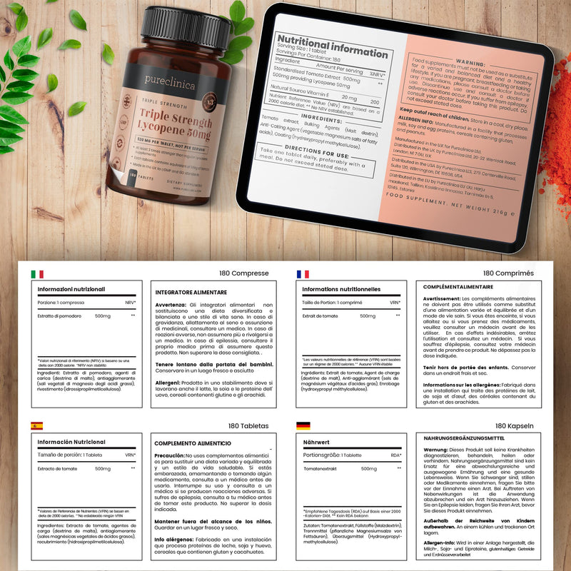 [Australia] - pureclinica Lycopene 50mg x 180 Tablets (6 Months Supply). 300% Strength of Regular Lycopene Tablets. 180 Count (Pack of 1) 