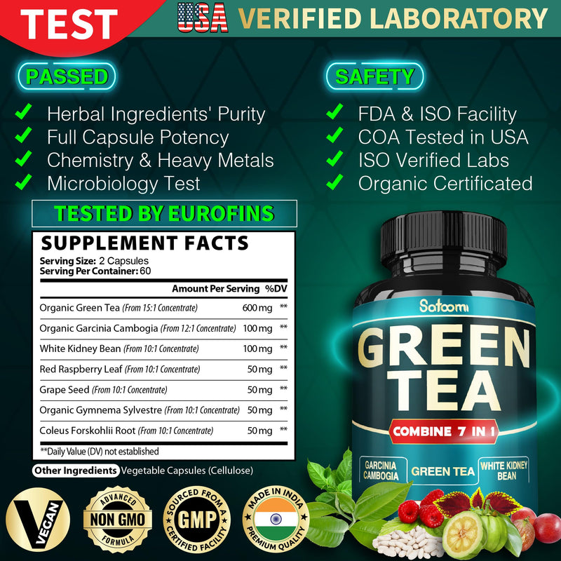 [Australia] - 13x Green Tea Extract Capsules 13200mg per Serving with Garcinia Cambogia, Kidney Bean, Raspberry, Grape Seed, Gymnema & Forskohlii - Support Body Management, Mind & Immunity System - 120 Capsules Green Tea - 13200mg 