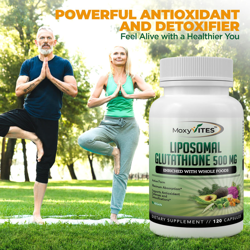 Liposomal Glutathione Supplement 500mg - Pure L Glutathione (GSH) Reduced - Active Form, Made with Organic Whole Food, Non GMO Phospholipid Complex - Antioxidant - 120 Count