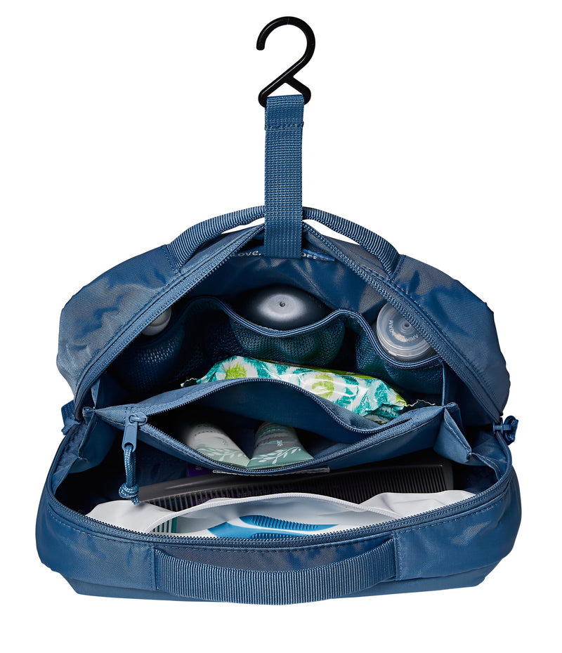 JanSport Good Latitude Hanging Toiletry Bag for Travel - Accordion Cosmetic Case with Waterproof Toothbrush Pocket - Hygiene Organizer 6L, Elemental Blue