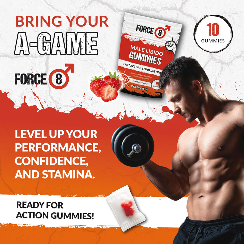 Force-8 Gummies | Libido Boost for Men | Maca Root | Nutritional Minerals & Vitamins | Fast Acting & Long Lasting | High Strength | X10 Strawberry Flavoured Gummies