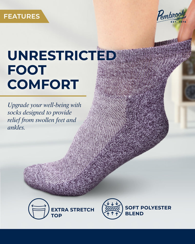 [Australia] - Pembrook Ankle Diabetic Socks for Women & Men | 6 Pairs | Wide Non Binding Socks Quarter Length | Edema Neuropathy Socks Large Bright Colors 1 - 6 Pairs 