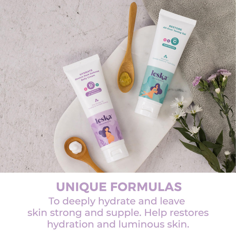 [Australia] - Leska Maternity Stages B & C Set | HYDRATE Belly Cream & RESTORE All-Over Toning Gel | Pregnant Moms Months 6-9 and Postpartum | Part of Complete 3-Part Maternity Skincare System (Set of 2, 4oz each) 4-9+ Months, Cream & Gel (2-Pack) 