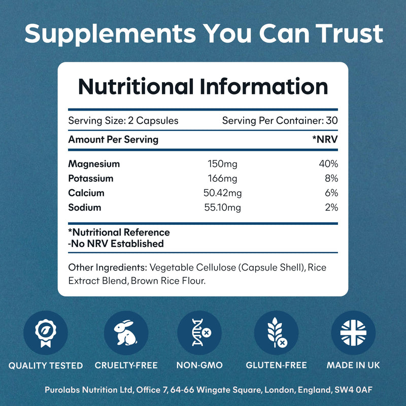 Purolabs Electrolytes Complex – Hydration Tablets with Electrolytes Alternative in High-Strength Capsules – Magnesium, Potassium, Calcium & Sodium – 60 Vegan Capsules