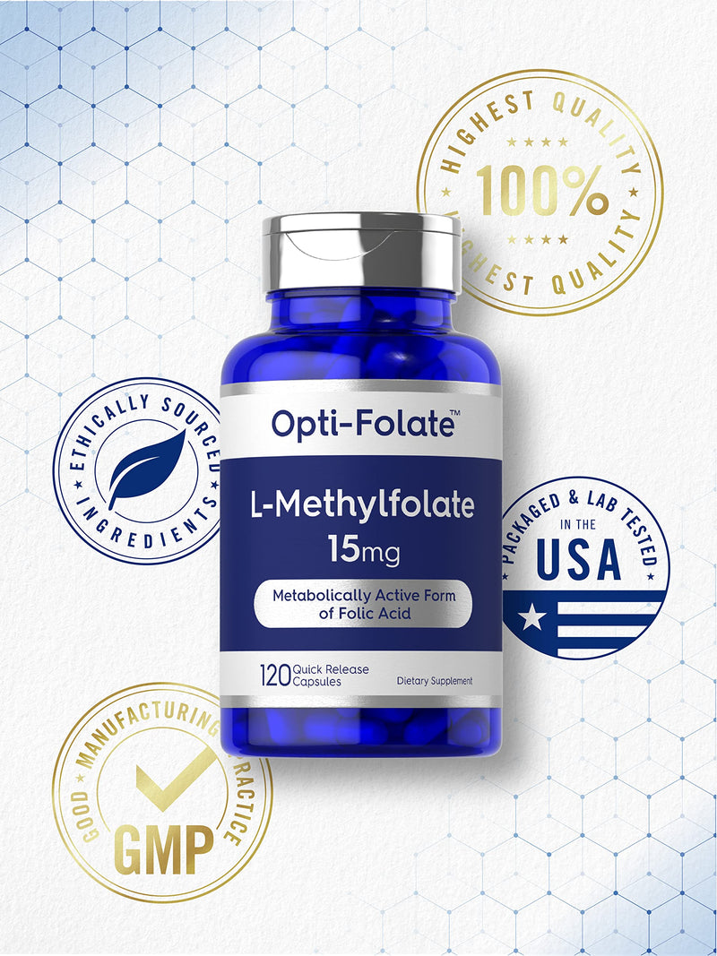 Carlyle L Methylfolate 15mg | 120 Capsules | Value Size | Max Potency | Optimized and Activated | Non-GMO, Gluten Free | Methyl Folate, 5-MTHF | by Opti-Folate 120 Count (Pack of 1)