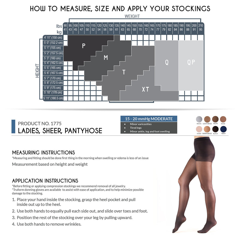 [Australia] - Truform 15-20 mmHg Compression Pantyhose, Sheer 20 Denier Women's Shaping Tights, Beige, Tall 