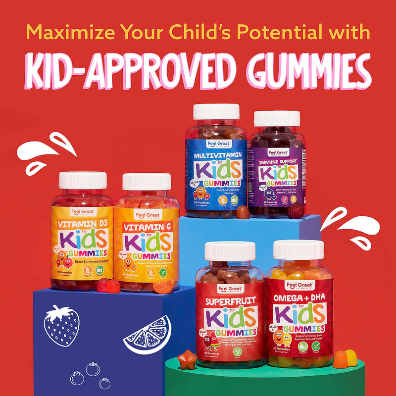 [Australia] - Feel Great Vitamin Co. Complete DHA Gummies for Kids | with Omega 3 6 9 + DHA, Vitamin C | Supports Healthy Brain Function, Vision & Heart Health | Gluten Free, Vegetarian | 60 Gummies Kids DHA + Omega 60 