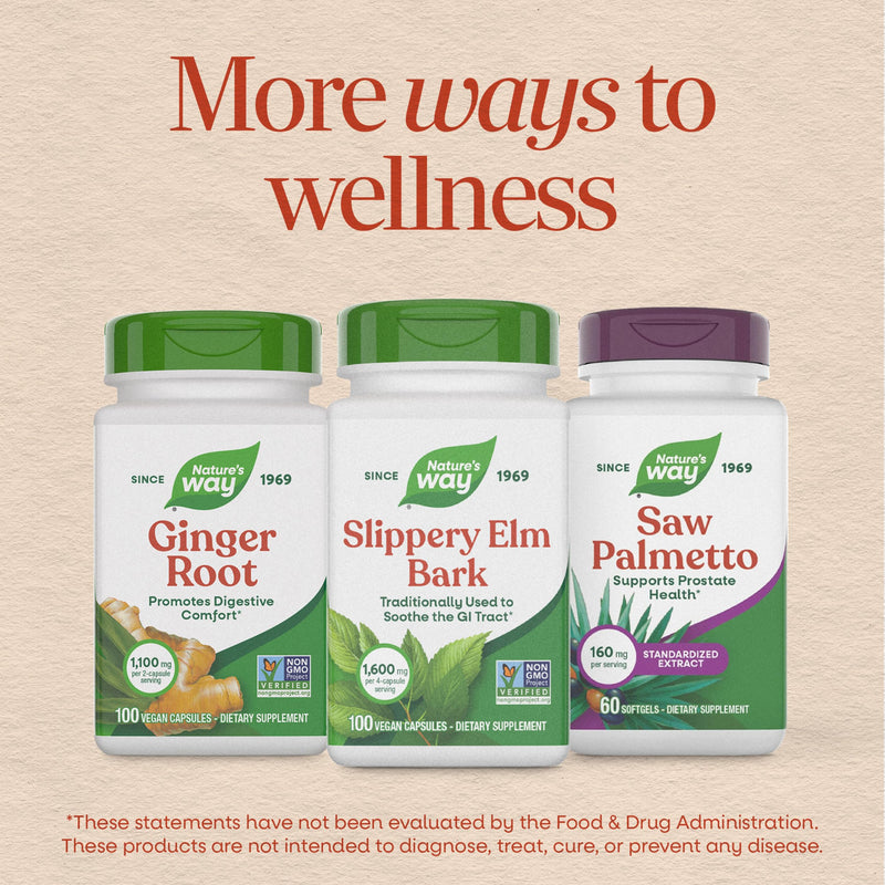 Nature's Way Slippery Elm Bark Capsules, 1,600 mg per Serving, 100 ct | Traditional Digestive Support to Soothe Gastrointestinal Tract*, Traditional GI Support*, Vegan Capsules 100 Count (Pack of 1)