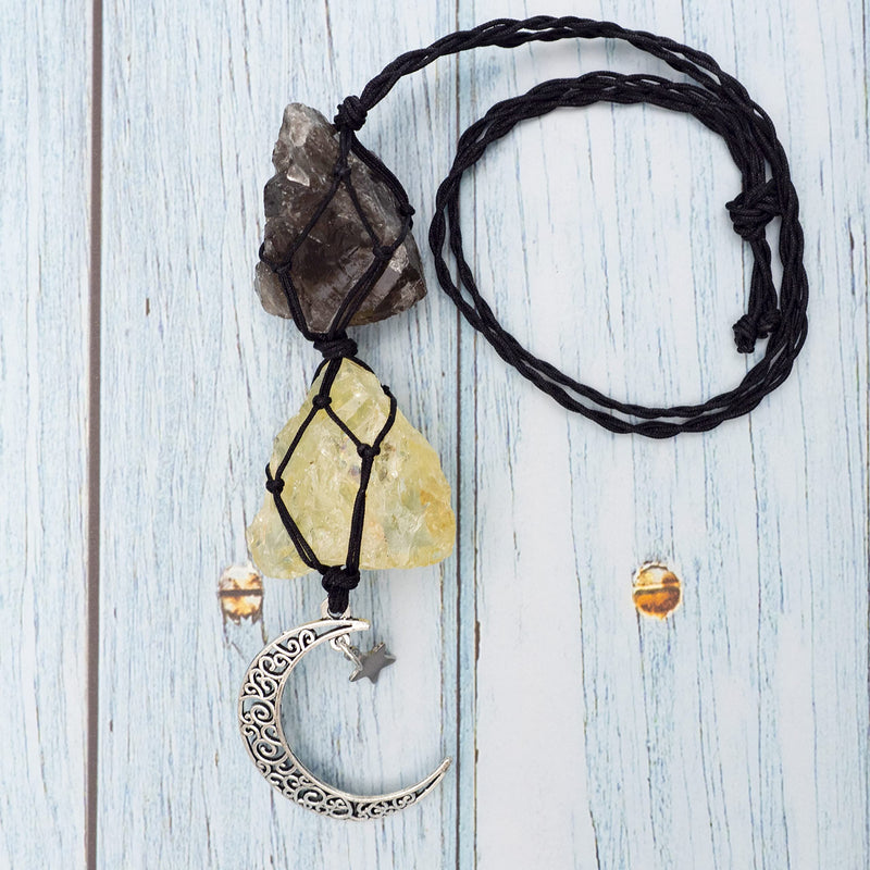 [Australia] - BOHO GARDEN Hanging Car Charm - Smoky Quartz & Citrine - Dangling Moon, Healing Crystal Accessories, Rearview Mirror Decorations √êGrounding, Cleansing, Protection, Joy, Abundance, Clarity, Energy Smoky Quartz-citrine 