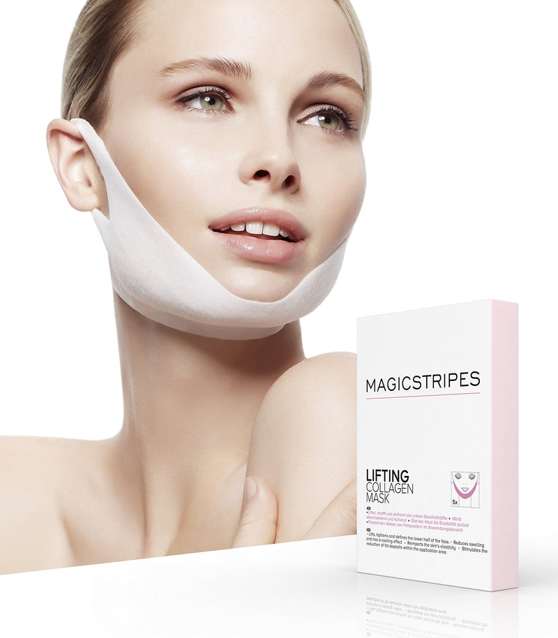 MAGICSTRIPES Lifting Collagen Mask - V Line Mask, Double Chin Reducer Lifting Face Mask, V Shape Slimming Facial Mask (BOX - 5 Masks) BOX - 5 Masks